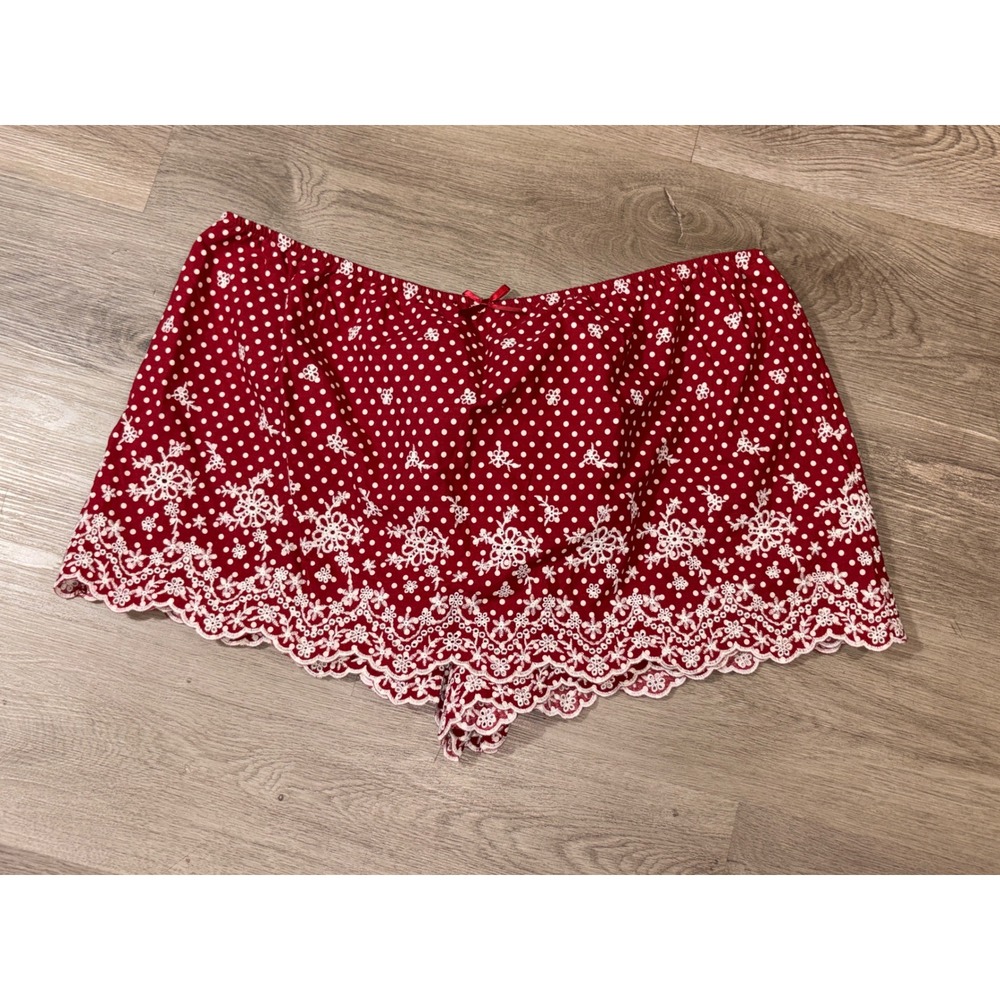 Wild Fable Red Polka Dot Floral Embroidered Eyelet Lace Hem Shorts XXL NWT